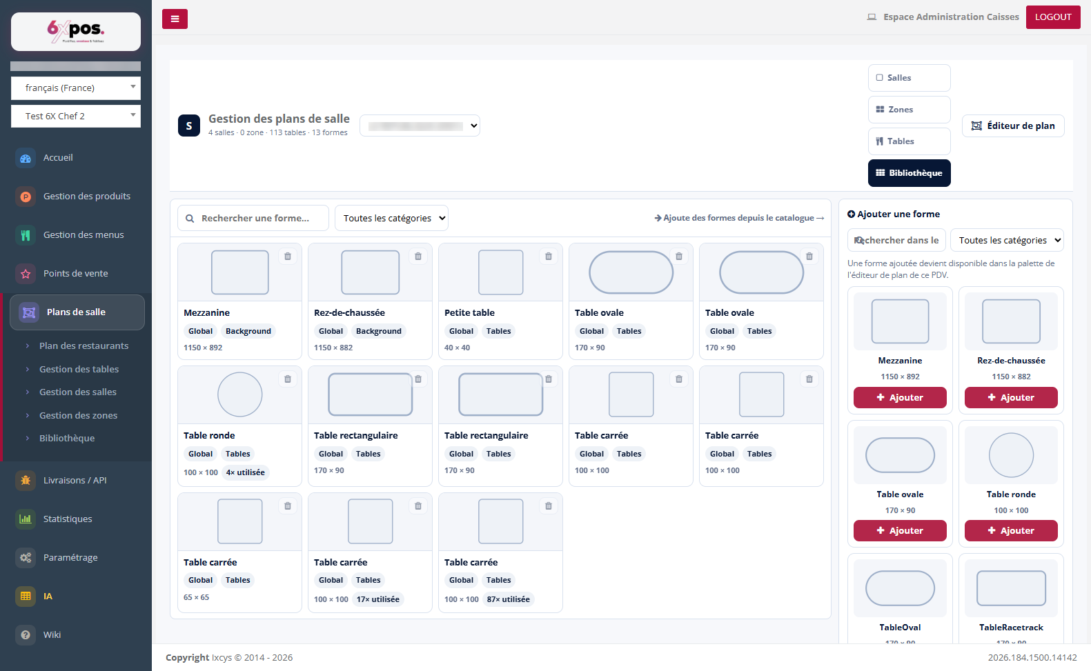Figure 10 — La bibliothèque de formes du PDV et le catalogue (panneau de droite).