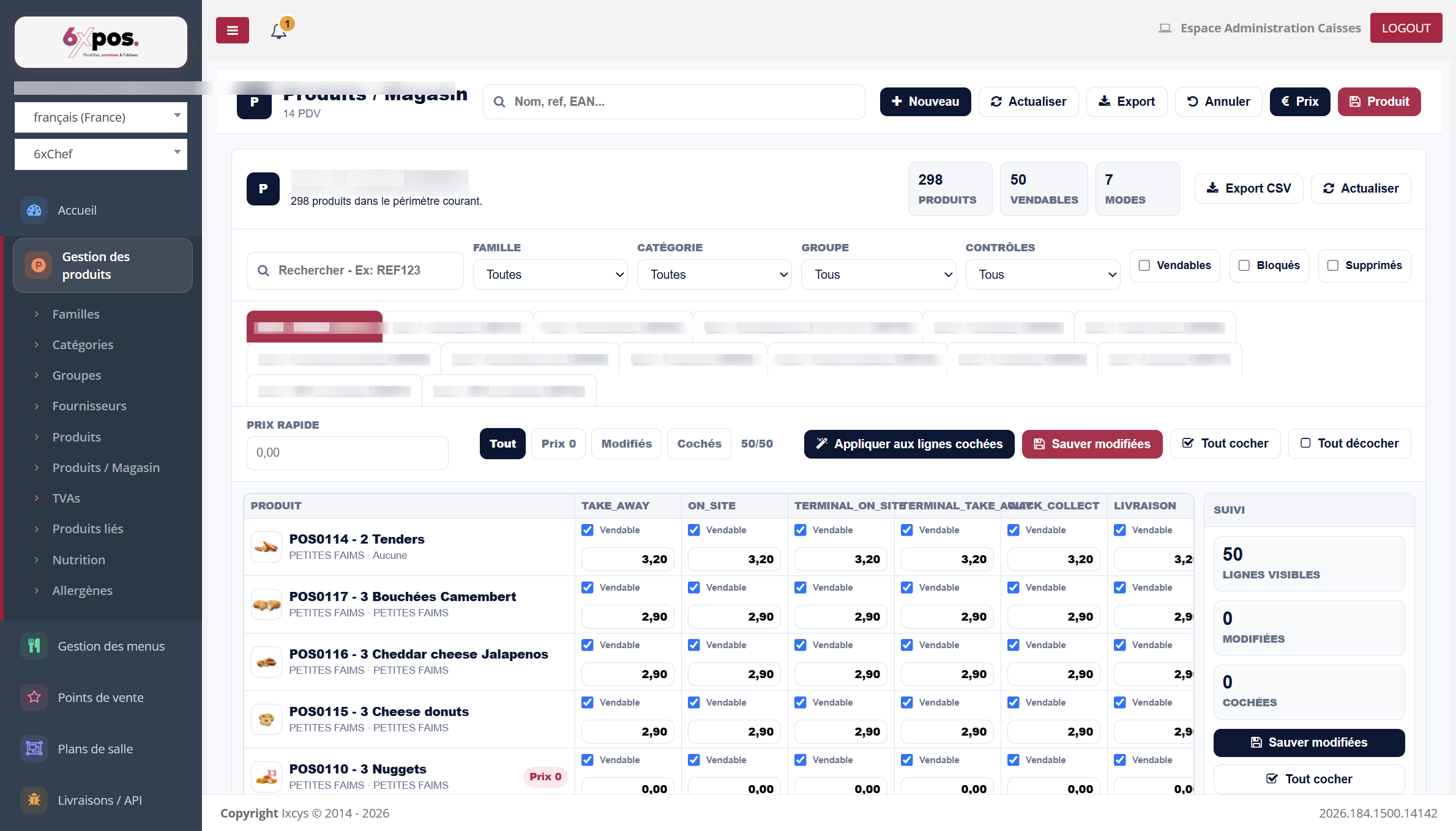 Figure 22 — La matrice par PDV : vendable et prix par canal, pour chaque produit.